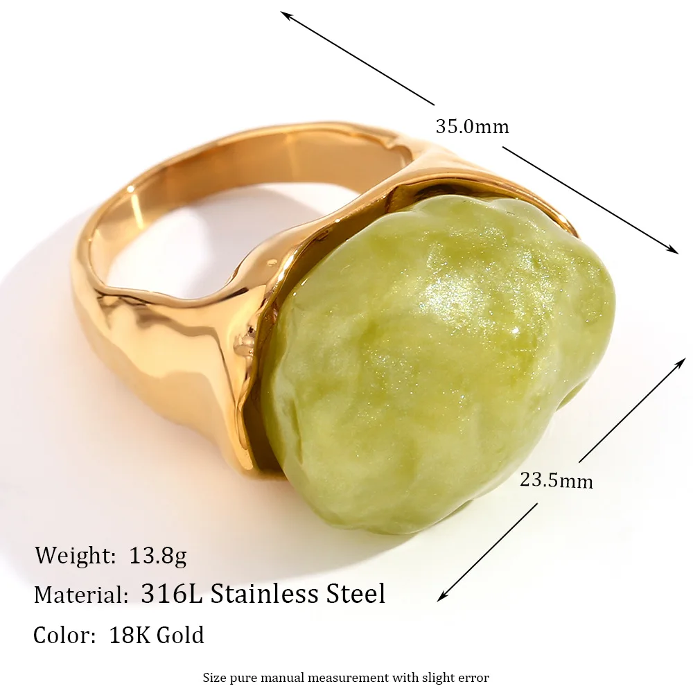 Best Selling Stainless Steel Geometric Chunky Rings Creative 18K Gold Plated Colorful Acrylic Stone Finger Rings