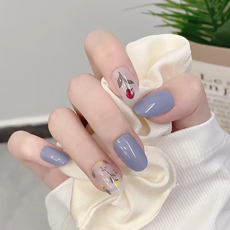 Manicure Art Display Nail Supplies Multi Color My Lady Flower Blue 24pcs Mid Length Nail Art Press On Nails