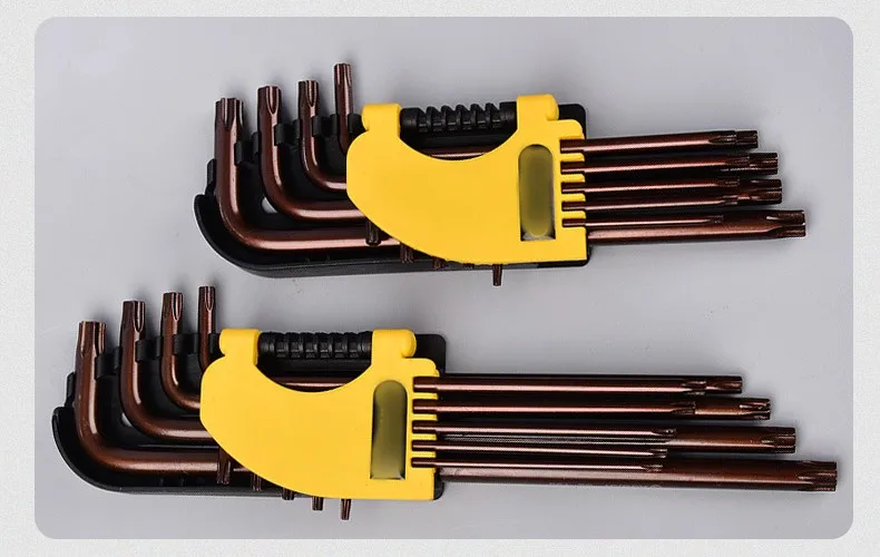 9PCS Chrome Plated Long Arm Offset Safety Security Torx Key Star L-shaped Wrench Set