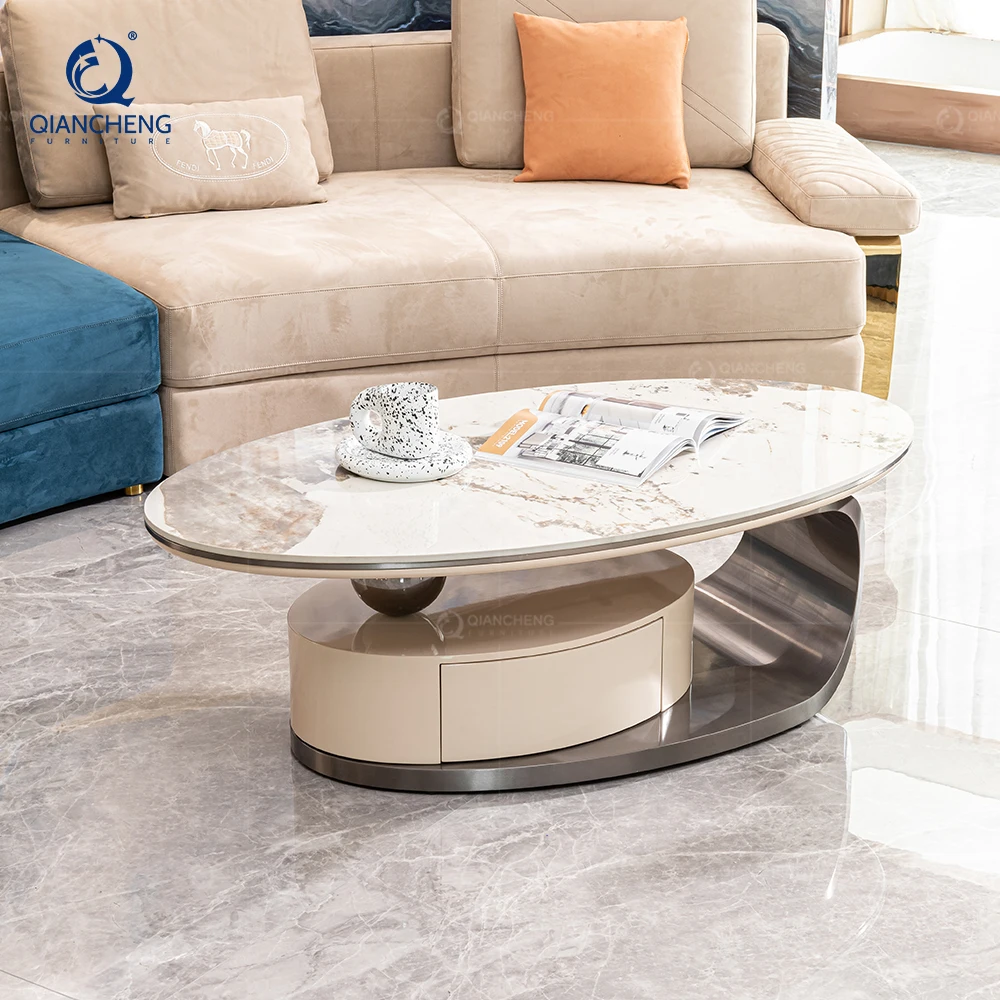 wooden oval center table steel metal furniture villa apartment project customized korean style coffee table for interior design