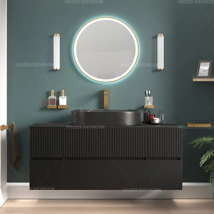 European Luxury Design Pink Marble Black Grille Plate Water-Resistant Bathroom Basin Cabinet