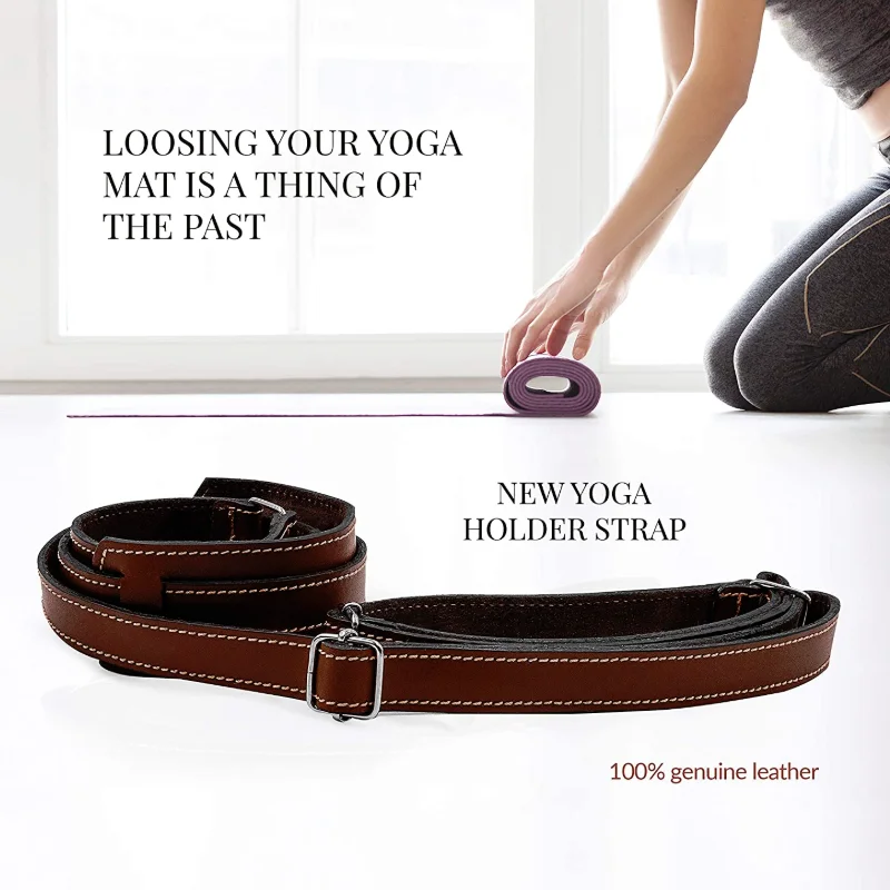 YY Genuine Leather Yoga Mat Strap Adjustable Holder with Double Stitched