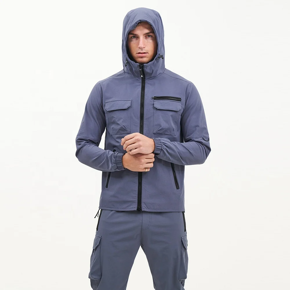 Wholesale High Quality mens track suit setst Custom Logo Zip nylon Sweatsuit Cargo sweat suits windbreaker Tracksuits for Men