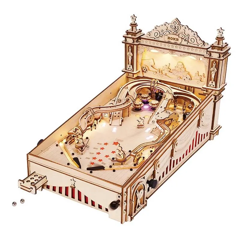 Robotime Rokr Casual Tabletop Game EG01 Wooden Pinball Machine 3D Puzzles Birthday Fathers Day Gifts