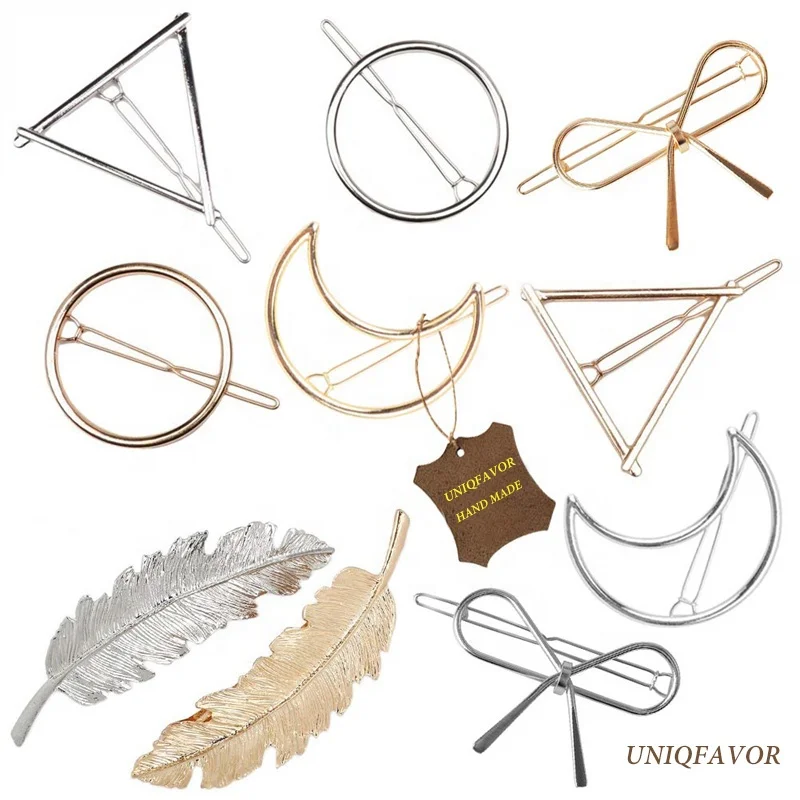 Minimalist Barrette Dainty Feather Hair Pins Triangle Circle Bow Infinity hairgrips for Woman Girls Geometric Hair Clips