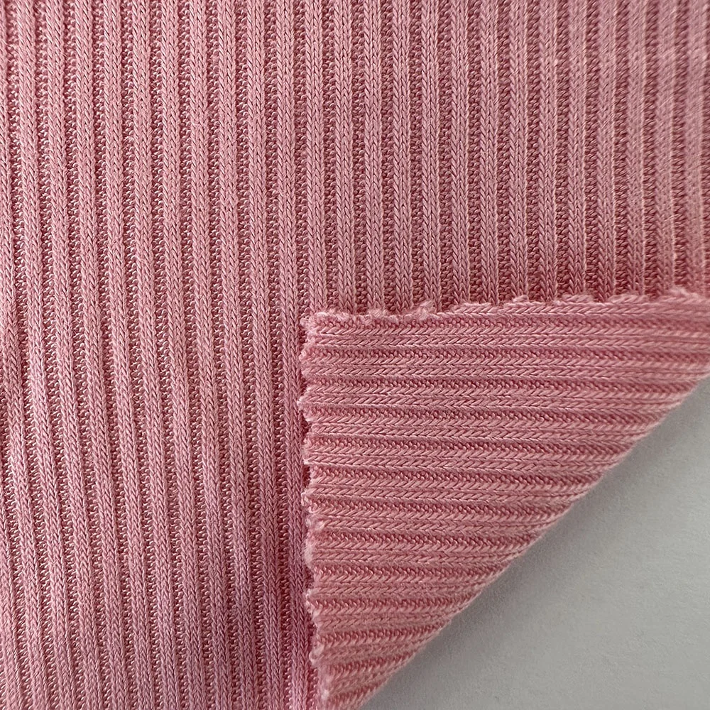 New spring summer light rayon spandex pink stripe yarn dyed rib knitting fabric for t shirt