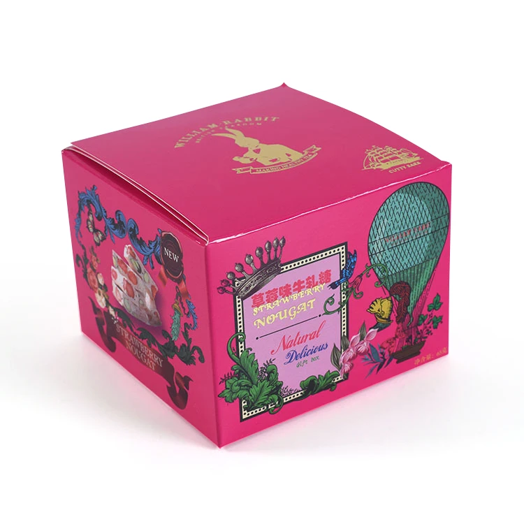 Custom logo 4 colors offset printing white cardboard paper small cute candies box with automatic self lock bottom