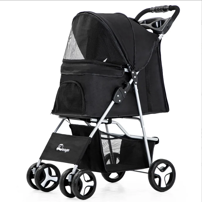Wholesale 4 wheels Luxury  Folding Reinforced Universal Wheel Pet Trolley Pet Stroller Detachable Travel Dog Show Trolley