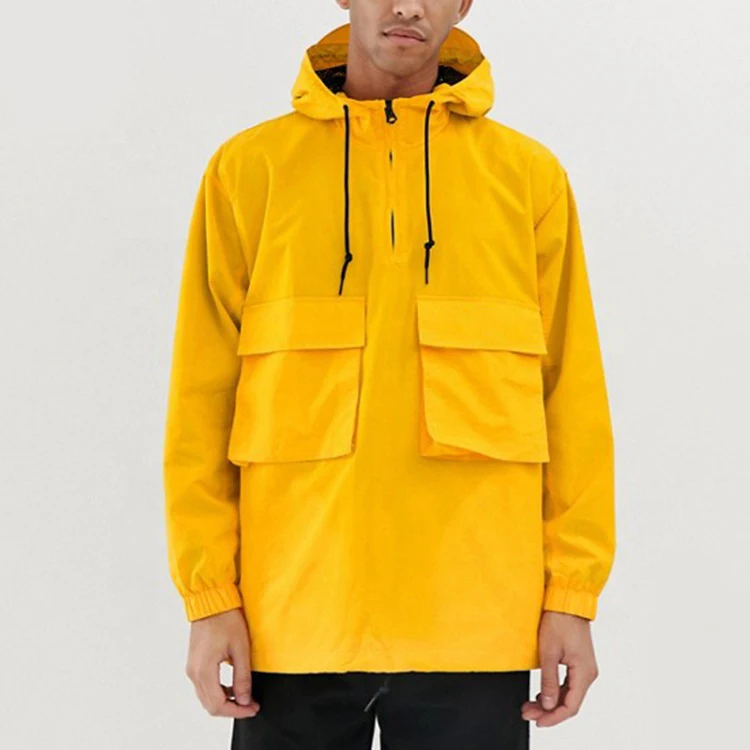 Custom Wholesale Excellent quality fashion men overhead anorak jacket in yellow hooded warm sports jacket casual jacket for men