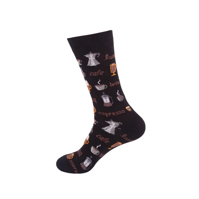 Wholesale summer fashion new jacquard logo design custom cotton funny happy mens crew coffee socks