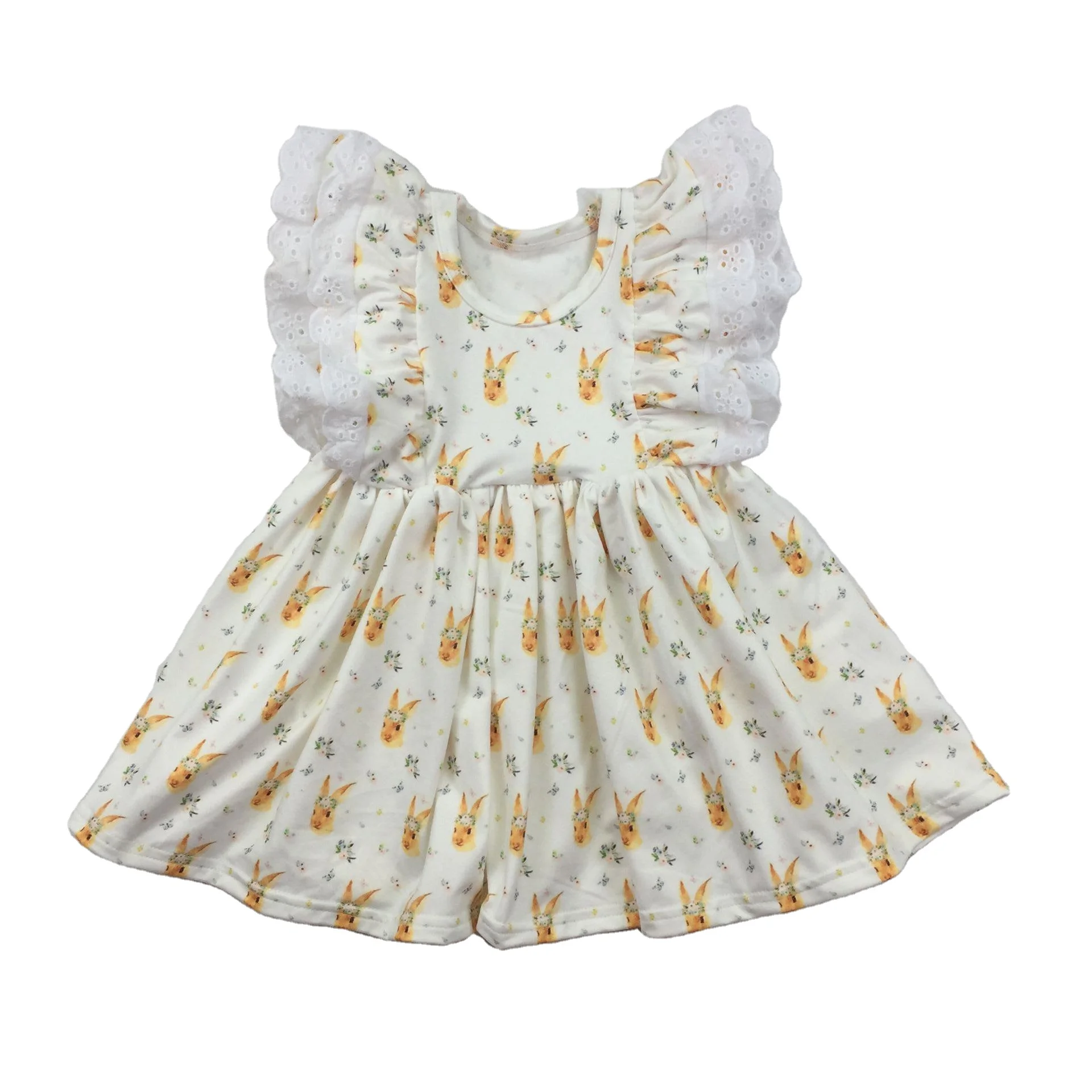  LZ2021 Fashion girls clothes dress lace flaresleeve dinosaur printing children baby girl summer