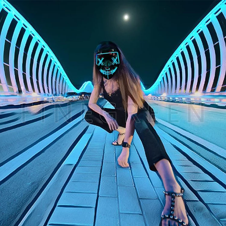 New hot sale popular music party Halloween  lighting in the dark light mask  led el wire glowing face mask