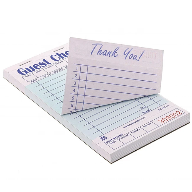 Custom Logo Carbonless Paper Hotel Restaurant Guest Check Books OEM Offset Printing CMYK Bill Book Paper & Paperboard 100 Books