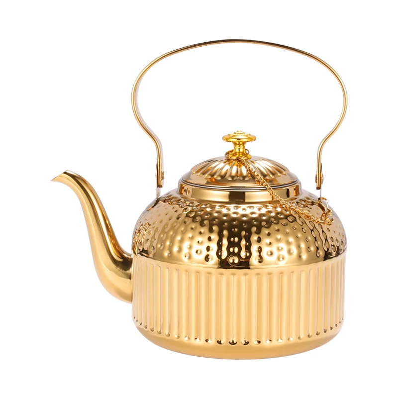 Metal moroccan stainless steel tea pot & kettle with infuser, luxury arabian gold arabic tea pot, wholesale arab teapot kettle