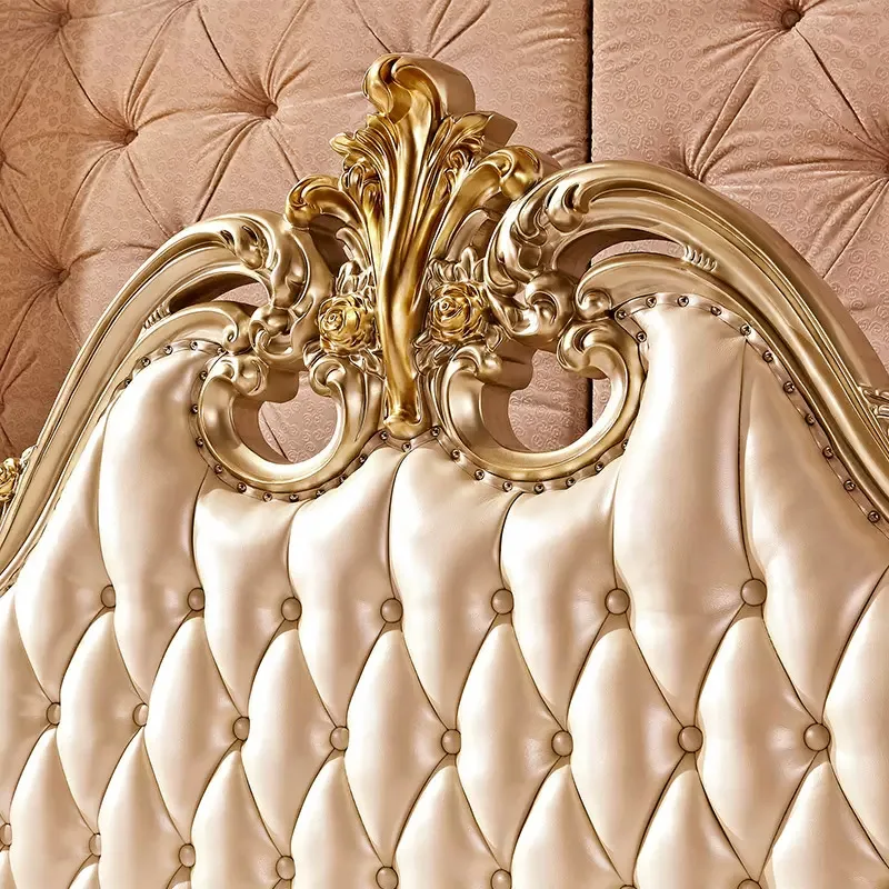 OE-FASHION custom Royal Grandeur King-Size Gold Bed Frame Antique Bedroom Set for Luxurious Villas