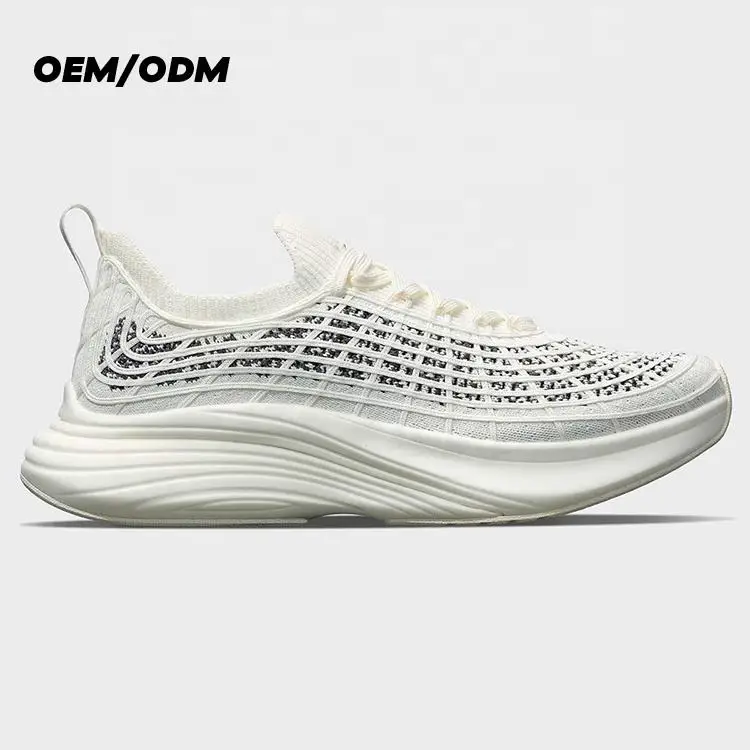 breathable fly woven high quality men fashion customize men running athletic shoes white sport