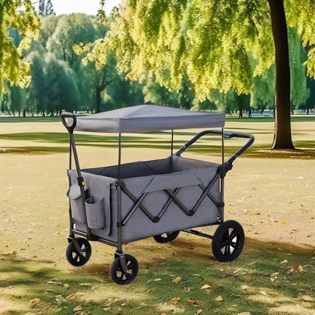Hot selling oversized folding stroller Heavy duty Complete Terrain wheels Utility ATV stroller with side bag and awning
