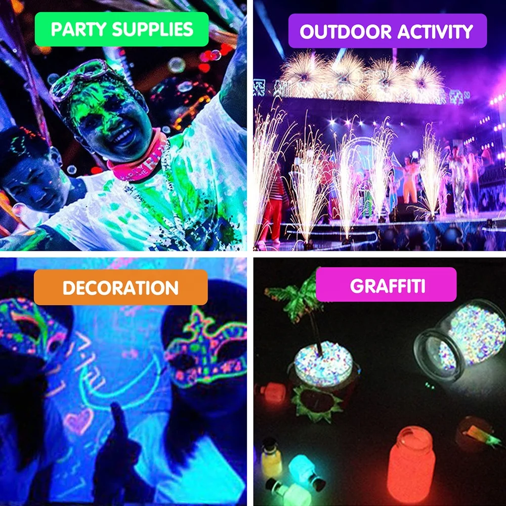 Non Toxic 10 Colors Neon Fluorescent Paints in the Dark 20ml Acrylic for Canvas Walls and Ornament Painting