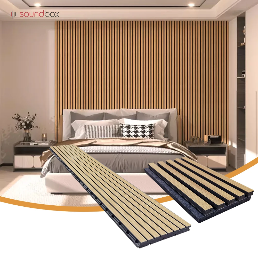 Soundbox grooved wall oak panel wood studio slat acoustic panels soundproof wall for industrial use