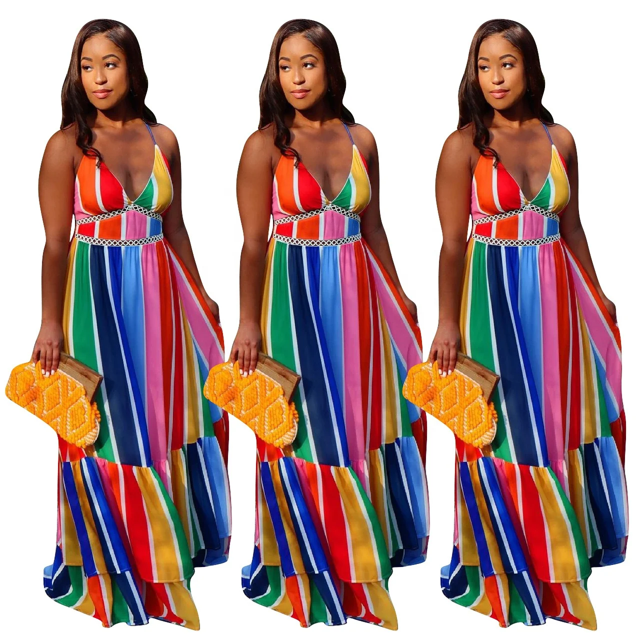 KX-YD850 Factory wholesale africa clothing summer clothes 2021 women rainbow dress sexy women clothing