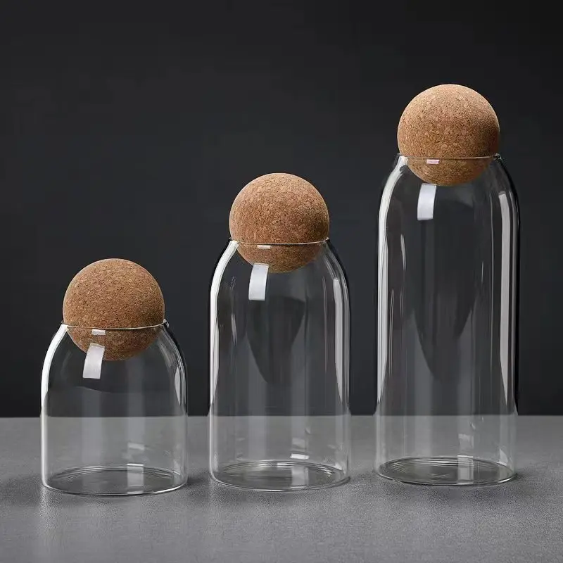 Оптовая продажа недорогой набор стеклянных банок для хранения специй из 3 предметов с Пробковой Крышкой