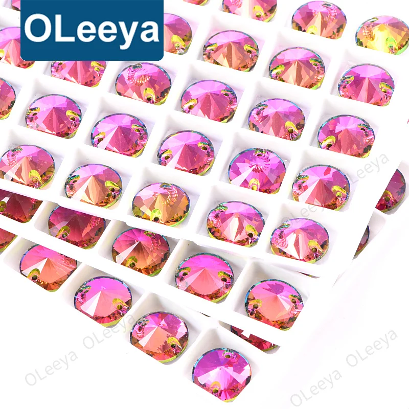 Oleeya Factory 10mm 12mm Round Rivoli Shape Wholesale Crystal AB 5A Bevel Sew on Glass Rhinestone for Clothing  Making