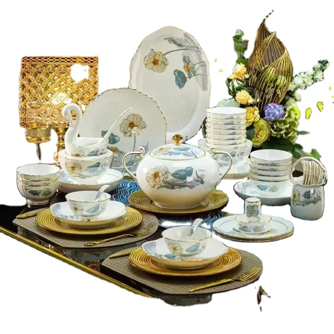 High Quality Royal Luxury Luxury Wedding Dinnerware Fine Bone Porcelain Tableware China Dinner Sets