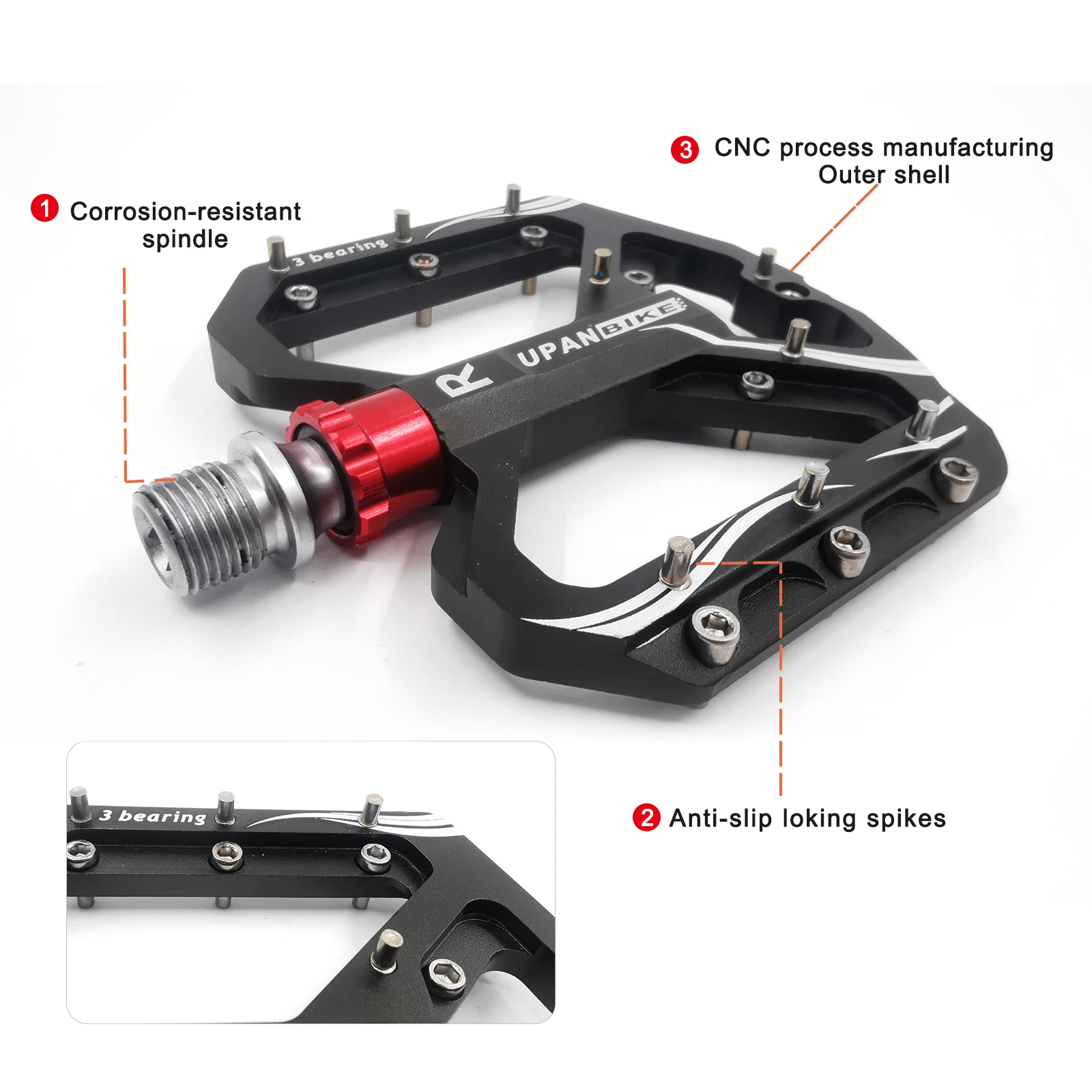 UPAL1106 Aluminum Alloy CNN Bike Pedal Platform Bicycle Parts Anti Slip 3 Sealed Bearing Ultralight Bike Pedal