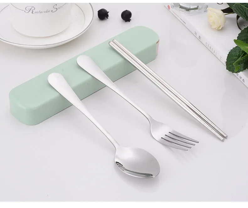 Stainless steel tableware student travel convenience box spoon fork chopsticks set
