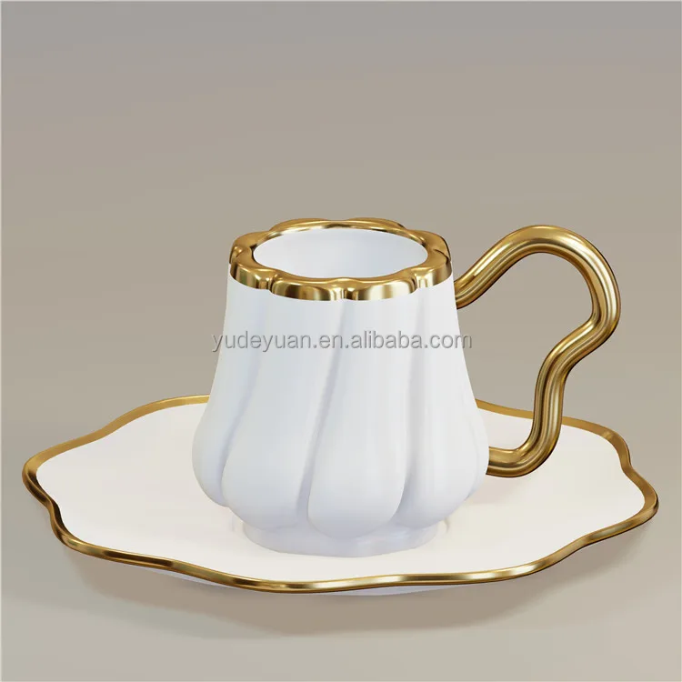 New Bone China Gold Plated Turkey Arab Customized Ceramic Porcelain Coffee Espresso Cups And Saucers