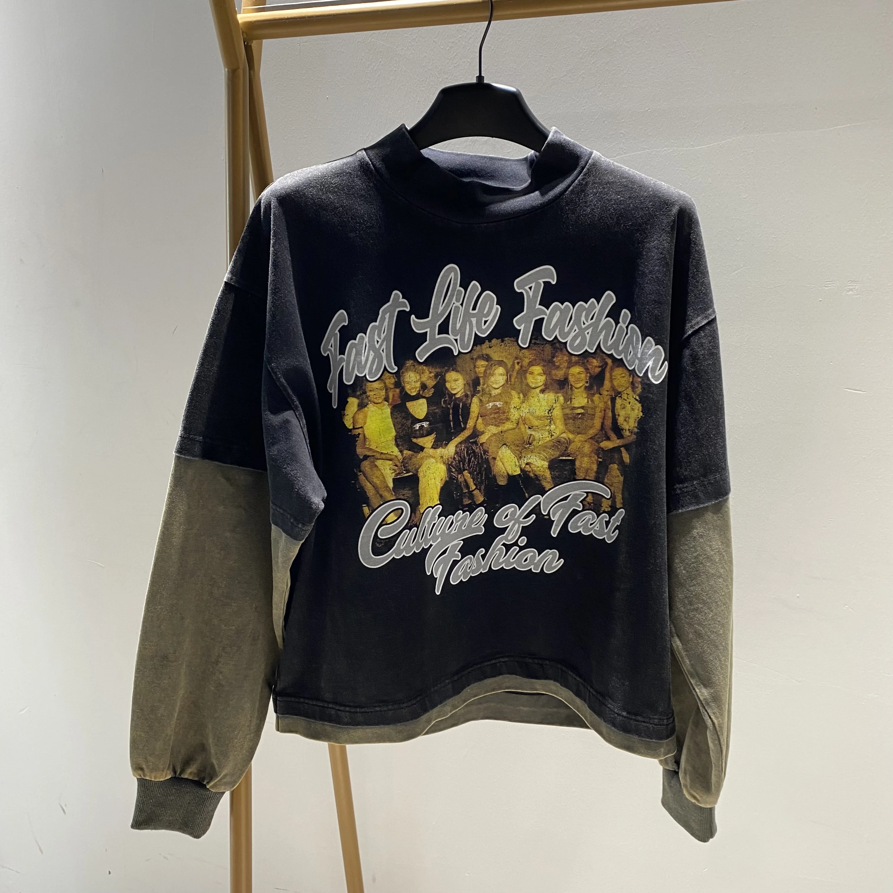 TS2202 Custom Graphic Tee Top Dtg Printed 250 GSM Heavy Cotton Over Size Boxy Double Layer Long Sleeve T-shirts T Shirts For Men