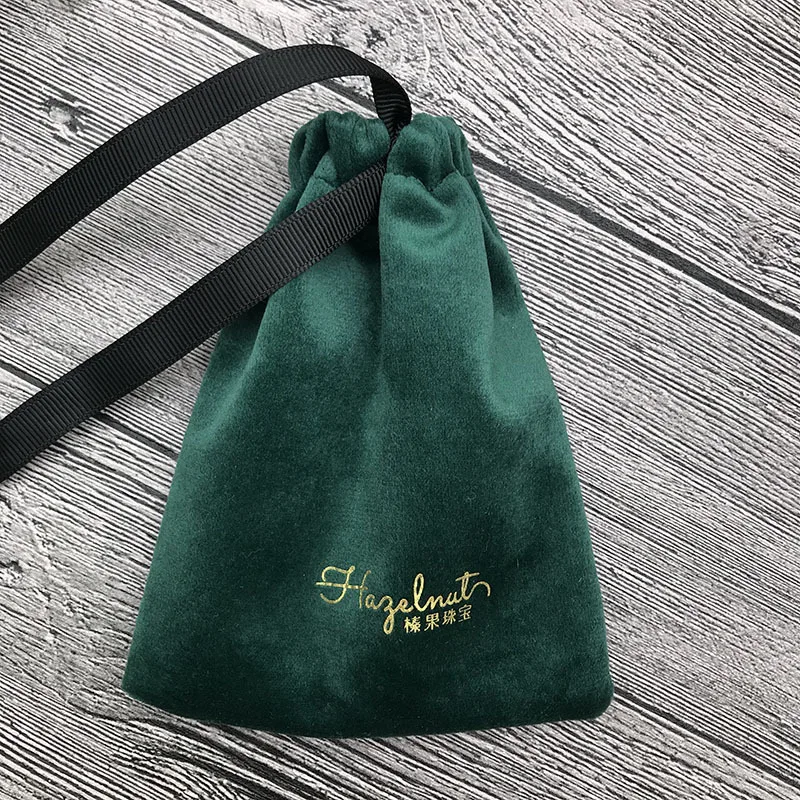 Custom Jewelry Velvet Bag with Gold Printing