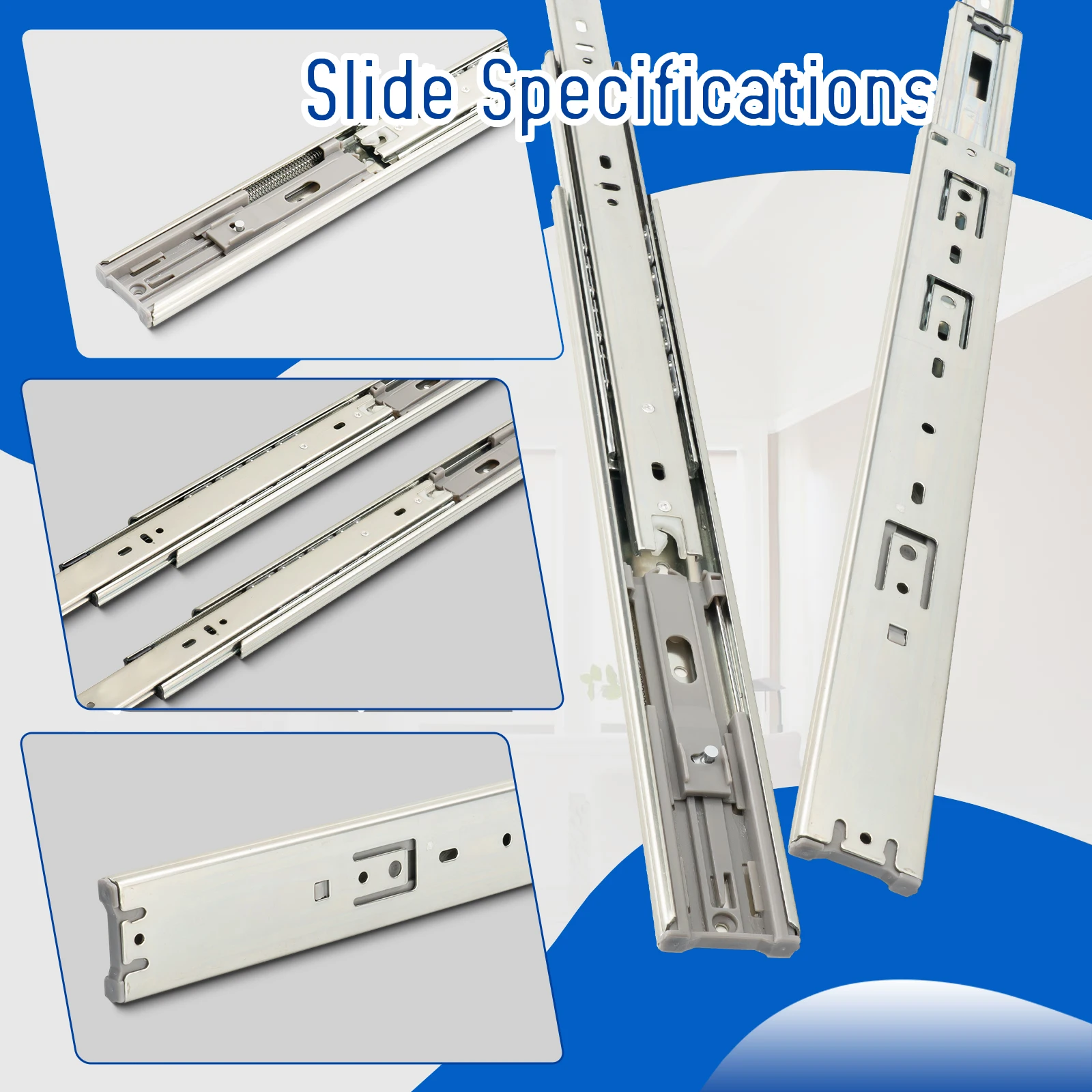 Storage Cabinet Full Extension Drawer Slides - 22 Inch Soft Close Ball Bearing Drawer Slides