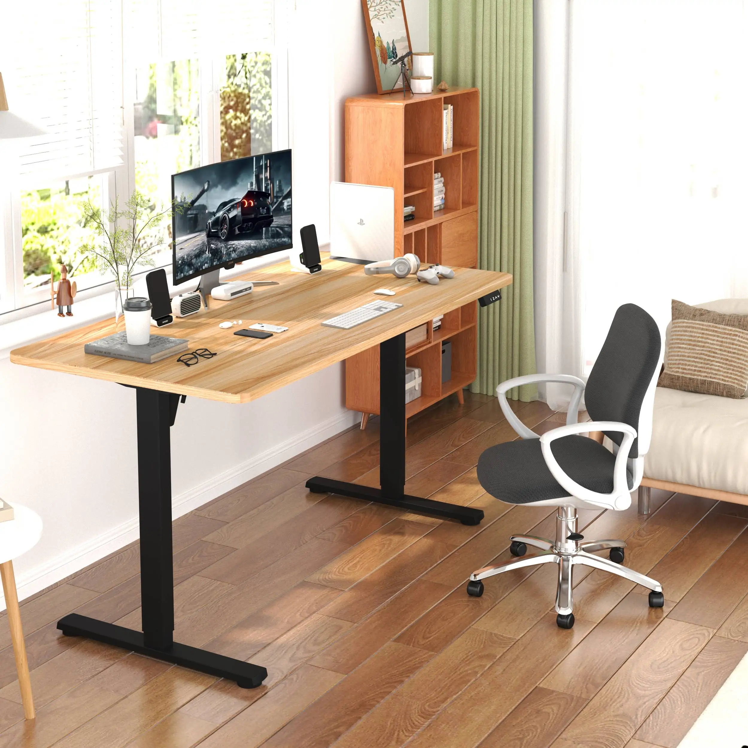 Good Quality single motor loading 60kg with colorful top 2 stages electric desk sit stand table height adjustable desk for home