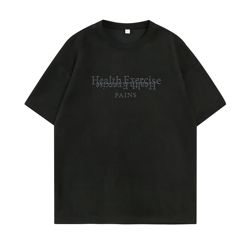 Wholesale  Cotton T-Shirt Boxy  Print Casual O-Neck Collar Corduroy Fabric with Embroidery Logo  t shirt for men