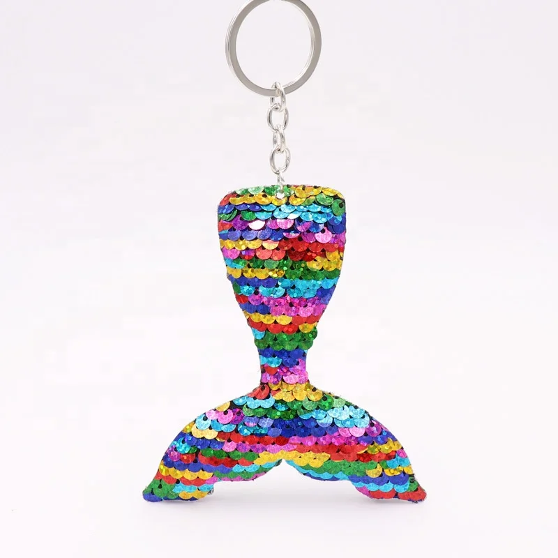 Fan Shu Alibaba Keychains For Girls Tail Shape Mermaid Glitter Sequins Bag Keychain