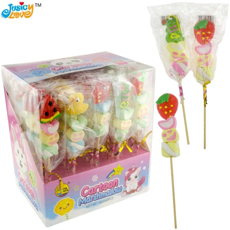 New product mixed cartoon shape marshmallow gummy soft lollipop candy