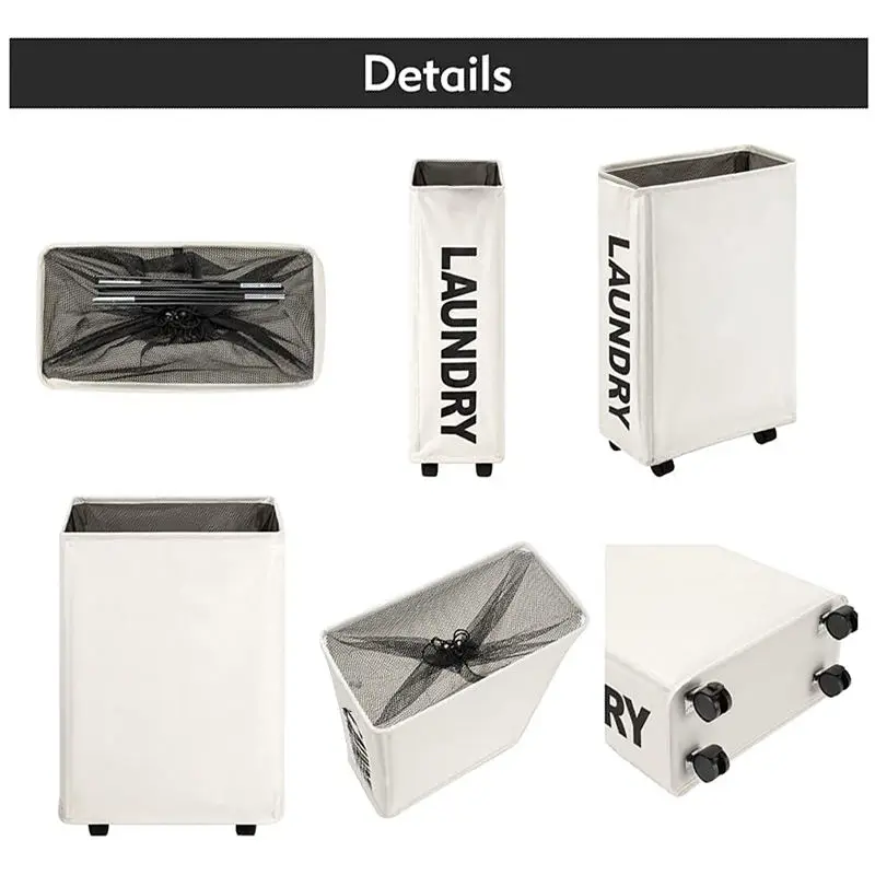 Rolling Slim Laundry Basket Foldable Waterproof Sorter Organizer On Wheels Tall Thin Dirty Laundry Hamper Basket Home Corner Bin