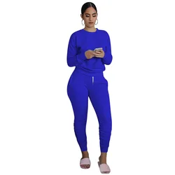 Factory wholesale Custom Logo winter clothing for women stacked pants Solid color jogging suits Casual tracksuit set