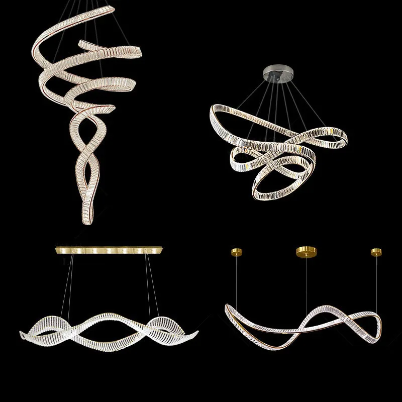 Factory Custom New Product Decorative Long Crystal Glistening Living Room Indoor Home Decor Luxury Led Chandelier Pendant Light