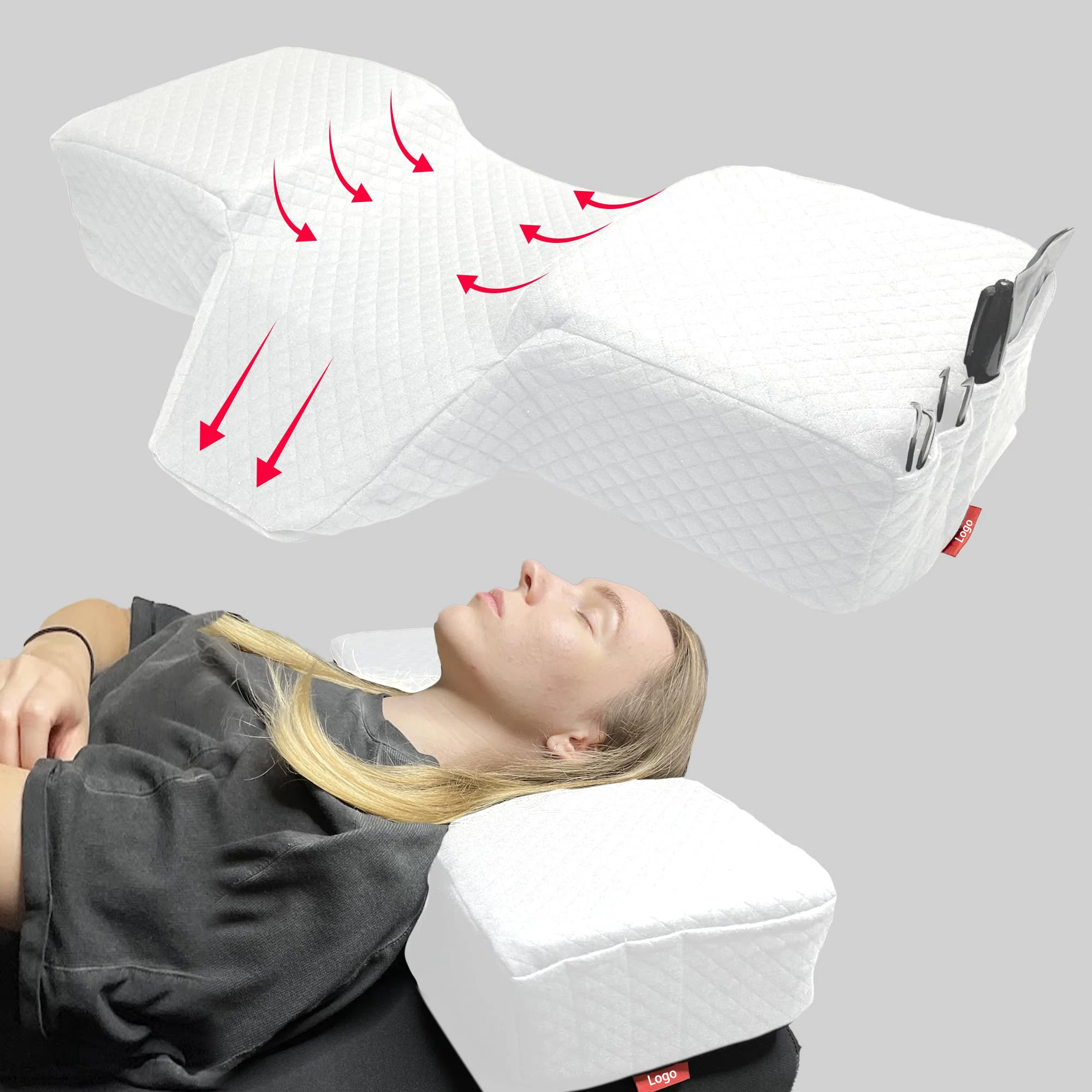 Custom Pink Ergonomic Lashista Eyelash Eye Lash Neck Head Pillow Memory Foam White Almohada Lash Bed Pillow Organizer For Lashes