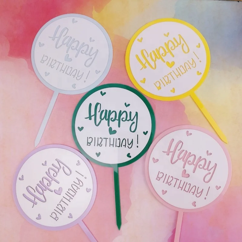 Candy color double layer DIY acrylic cake topper birthday cake topper