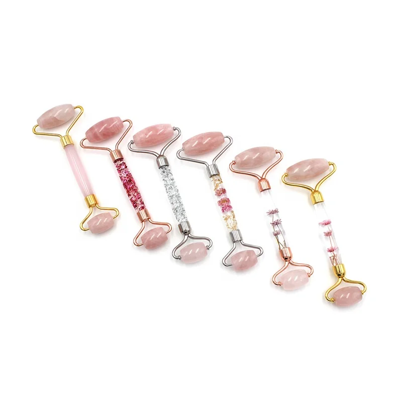 New Design Facial Massage Roller Real Rose Quartz Jade Roller Private Label Beauty Lifting Stone Massage Roller for Face