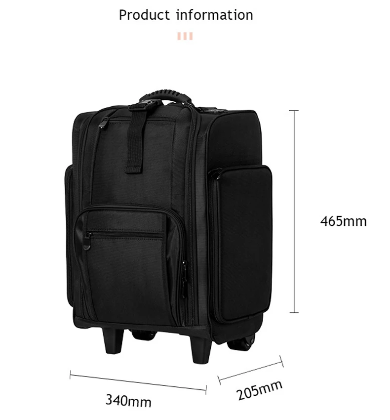 Travelling Luggage Rolling Suitcase Artist Train Case Soft Sided Storage Cosmetic Organizer Carry on Travel Makeup Trolley Bag
