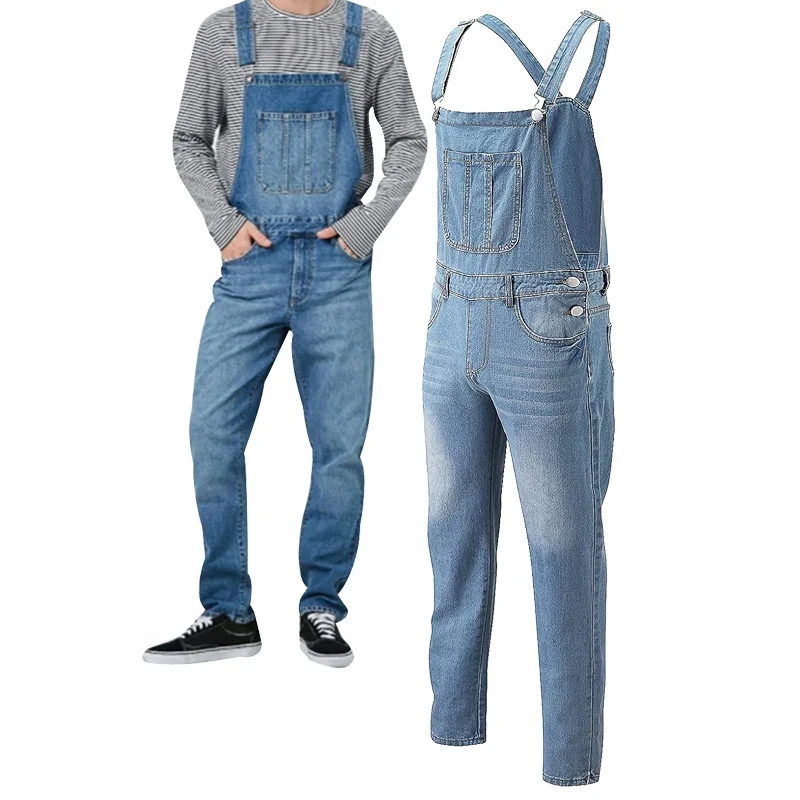 Mens Slim Fit Jeans Suspender Pants Denim Bib Overalls Work Coveralls Mechanic Jumpsuit Cargo Trousers Ripped Jeans
