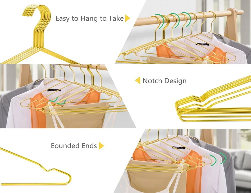 Luxury Wire Golden Hangers Durable Strong bearing capacity Clothes Coats Suit Hanger Set Golden Metal Hanger with Clips