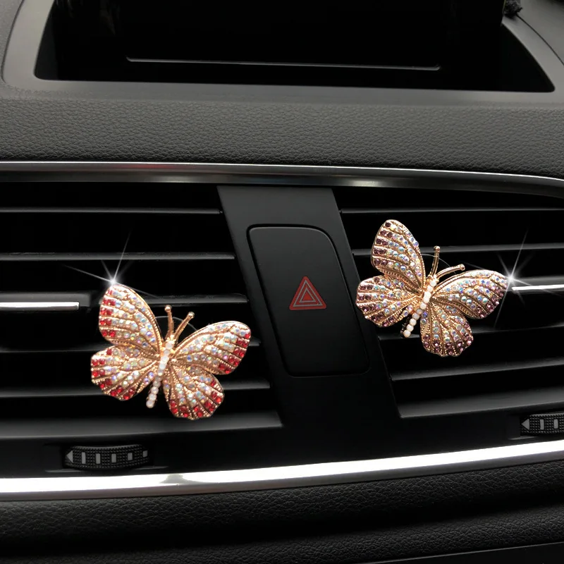 Exquisite Butterfly Shape Of Rhinestone Car Perfume Colorful Butterfly Car Air Freshener Decoration Clip Car Perfume