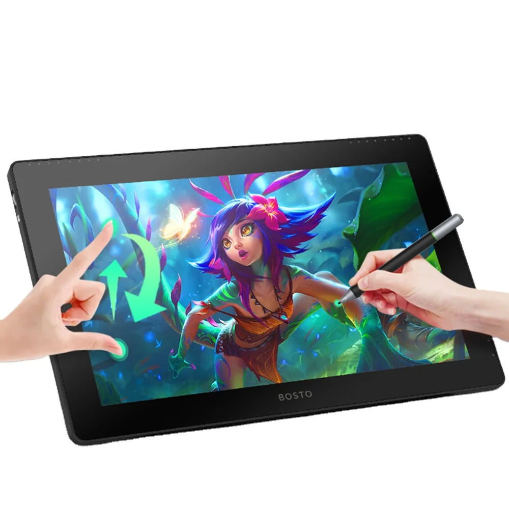 Bosto 15.6 Inch Professional Ips Hd Screen Monitor Digital Painting Pc LCD Digital Board Writing Pen Drawing Graphics Tablet