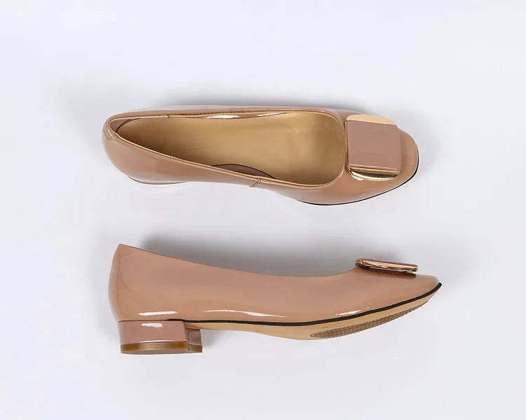New Model Metal Buckle Square Toe Patent Leather Women Pumps Low Heels Shoes 2022