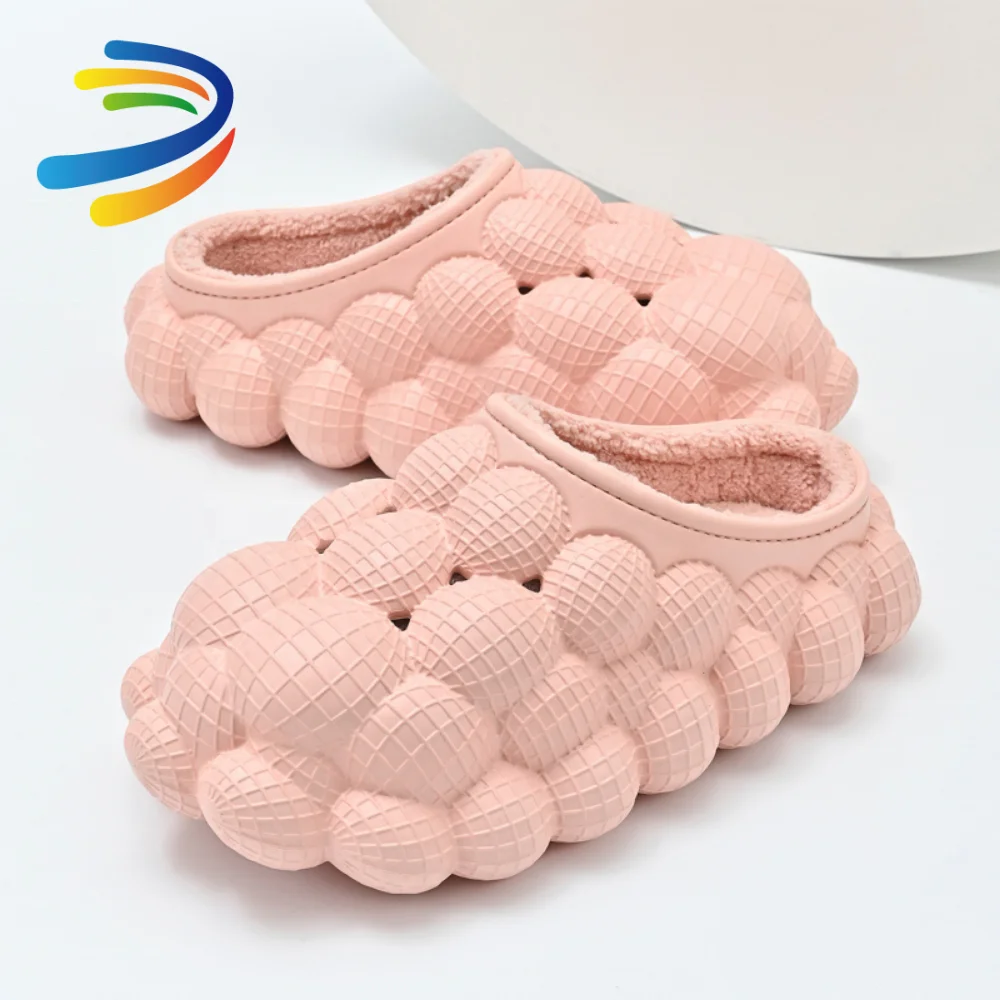 dropshipping product 2022 plush indoor house eva winter warm indoor cotton winter fur bubble slippers foam bubble slides